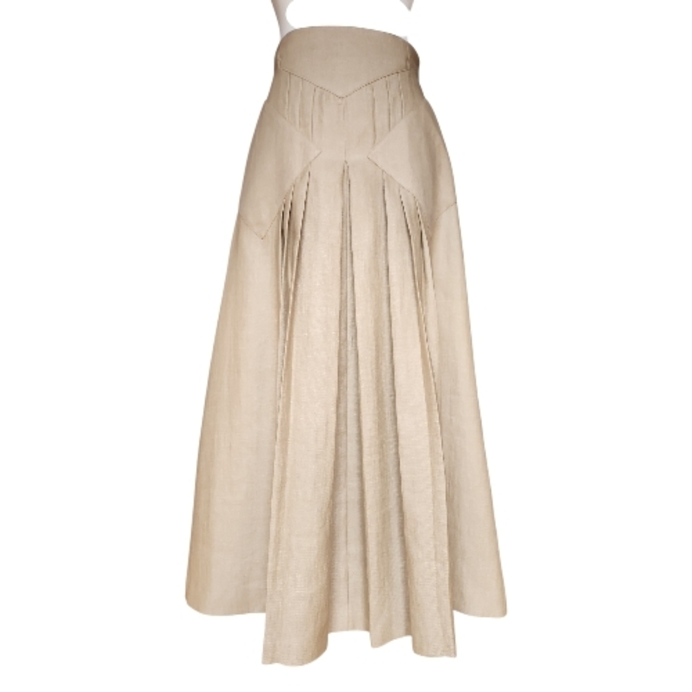 Massimo Dutti Beige Textured Midi Skirt. Timeless elegance.